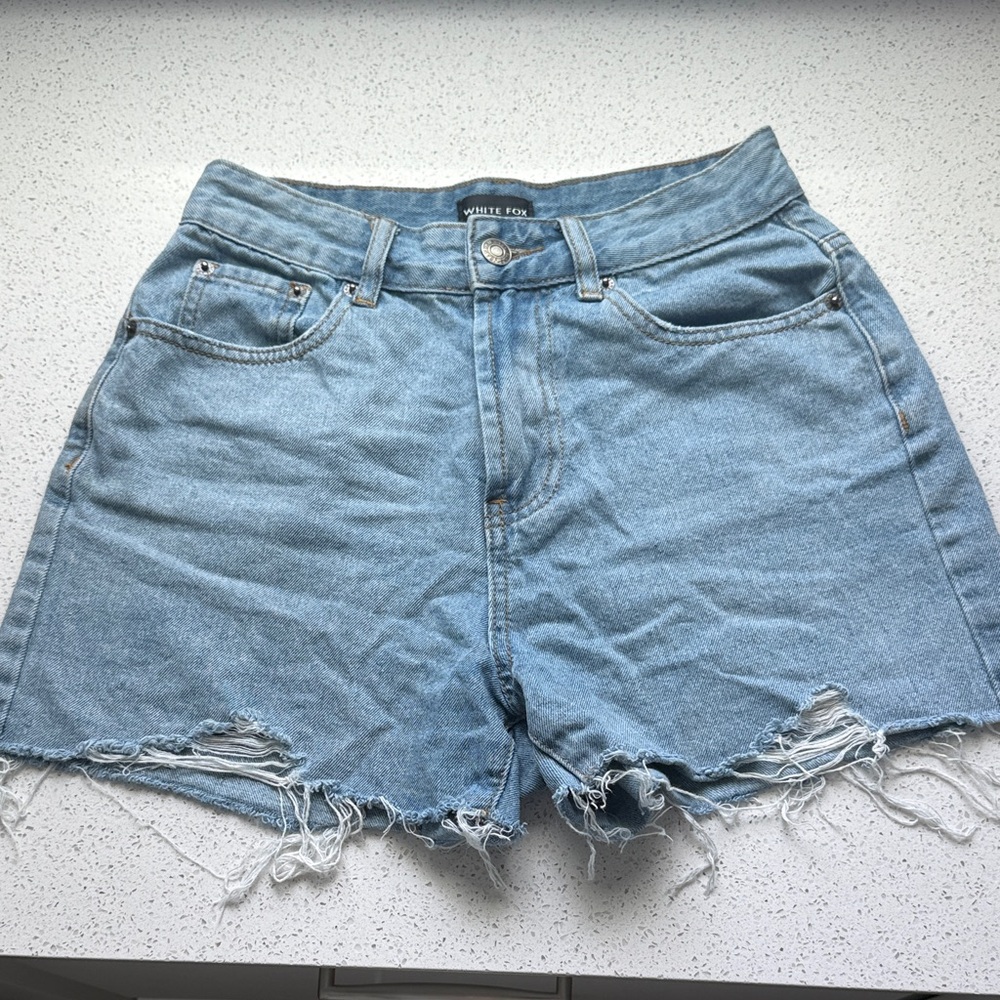 White Fox Boutique Light Blue Distressed Jean Shorts